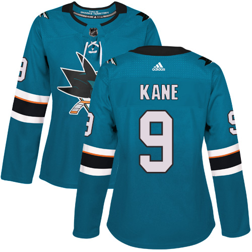 Adidas Sharks #9 Evander Kane Teal Home Authentic Women's Stitched NHL Jersey